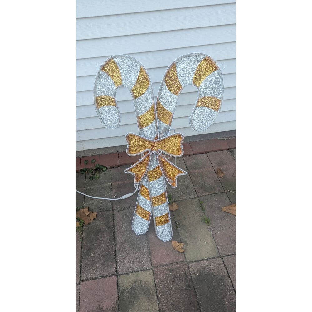 Christmas gold white‎ lighted candy cane outdoor decoration 40"